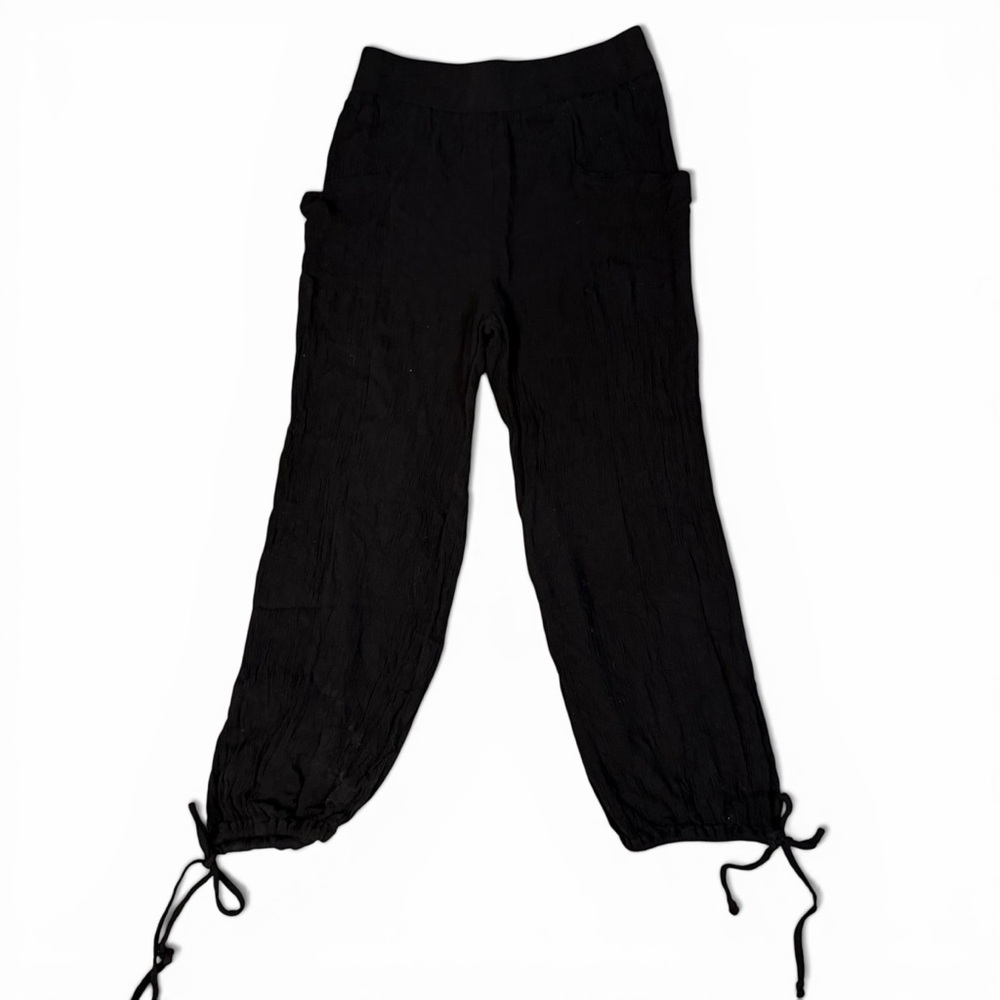 Black Tie-Hem Lightweight Beach Pants